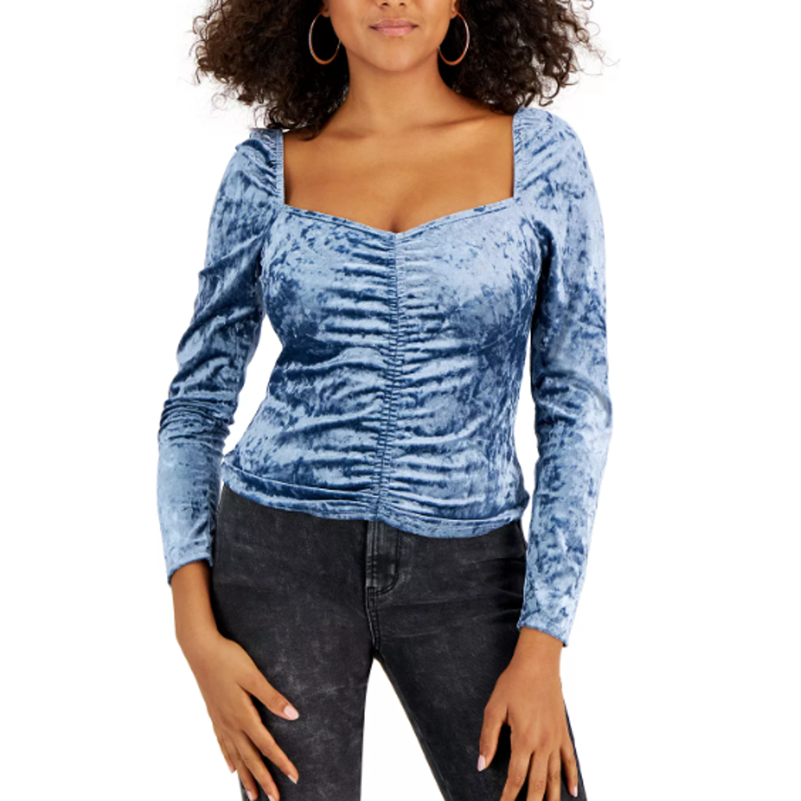 Junior's Kingston Grey Sweetheart-Neck Ruched-Front Top Medium Nwt